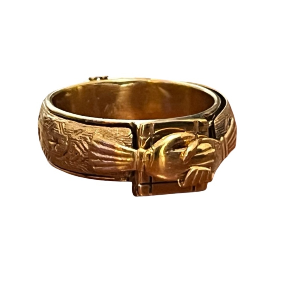 Rare Judaic Engagement Mazal Tov 18 Karat Gold Plated Secret Ring - Picture 3 of 13